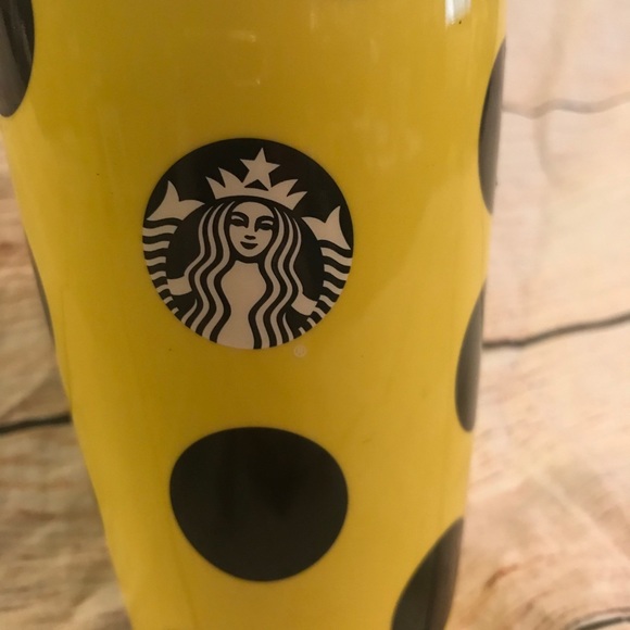 STARBUCKS Yellow Black Polka Dot Ceramic Tumbler - Picture 2 of 15